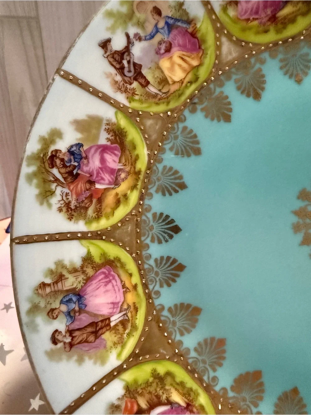 Bavaria Germany MC 803 Turquoise Gold Courting Couple Porcelain Plate
